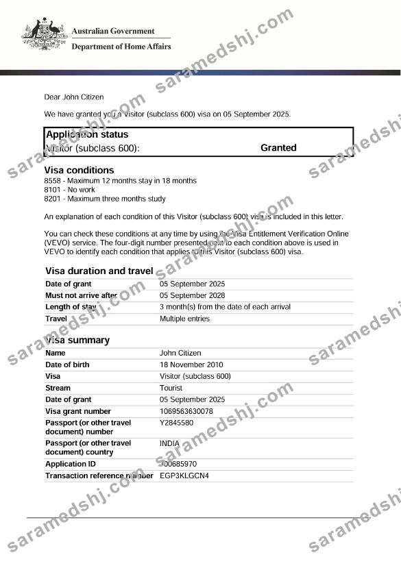 Australia e-visa template in Word and PDF formats, version 2